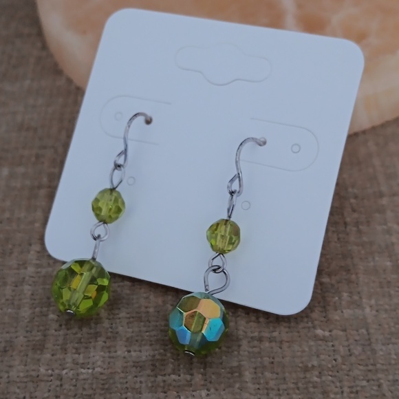 Silver Tone Glass Beaded Dangle Earrings - Picture 5 of 6